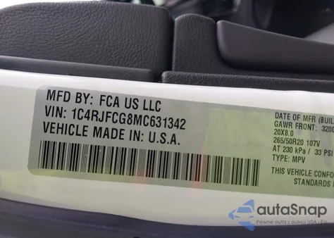 2021 Jeep Grand Cherokee High Altitude 4X4 z USA, uszkodzony, nr VIN 1C4RJFCG8MC631342